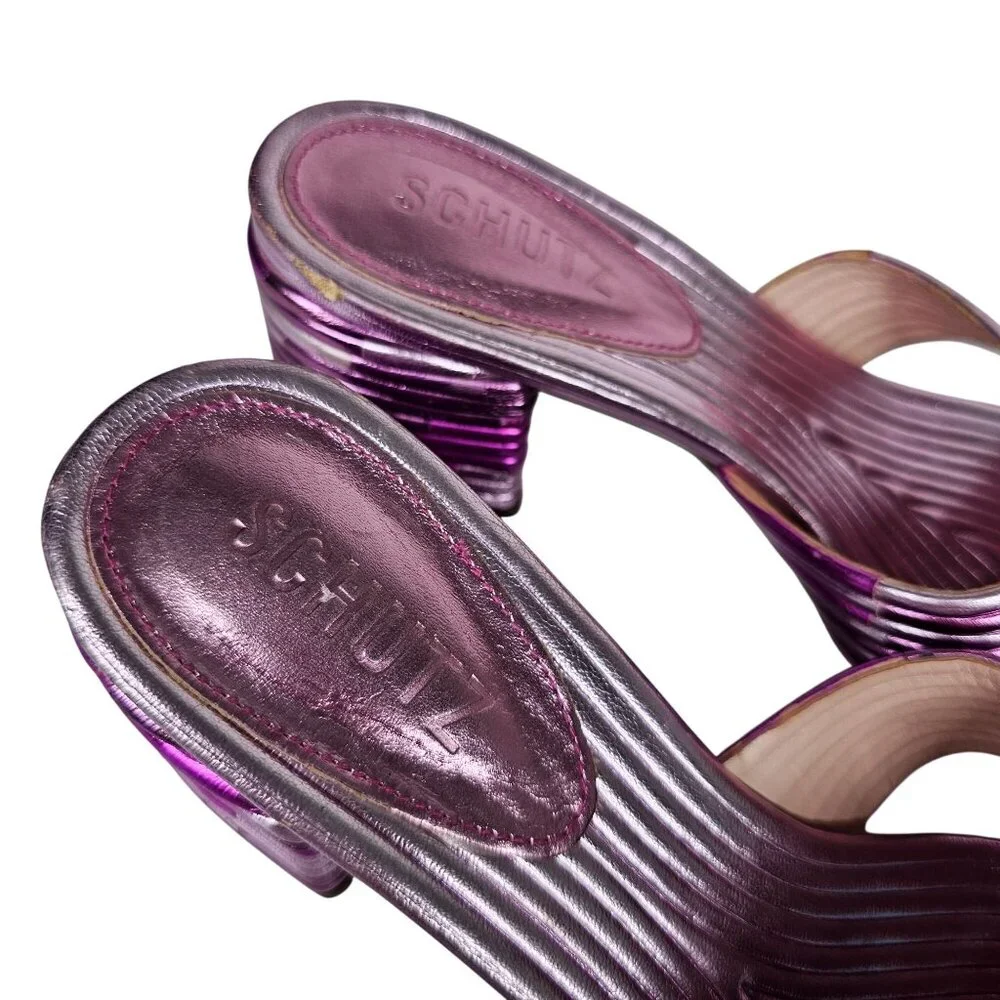 Schutz Metallic Quilted Anna Kate Peep Toe Block Heel BARBIE‎ Sandals Women's 36
